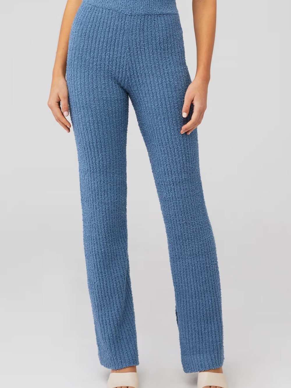 4Th And Reckless High-Rise Ribbed Knit Pants in Dusty Blue